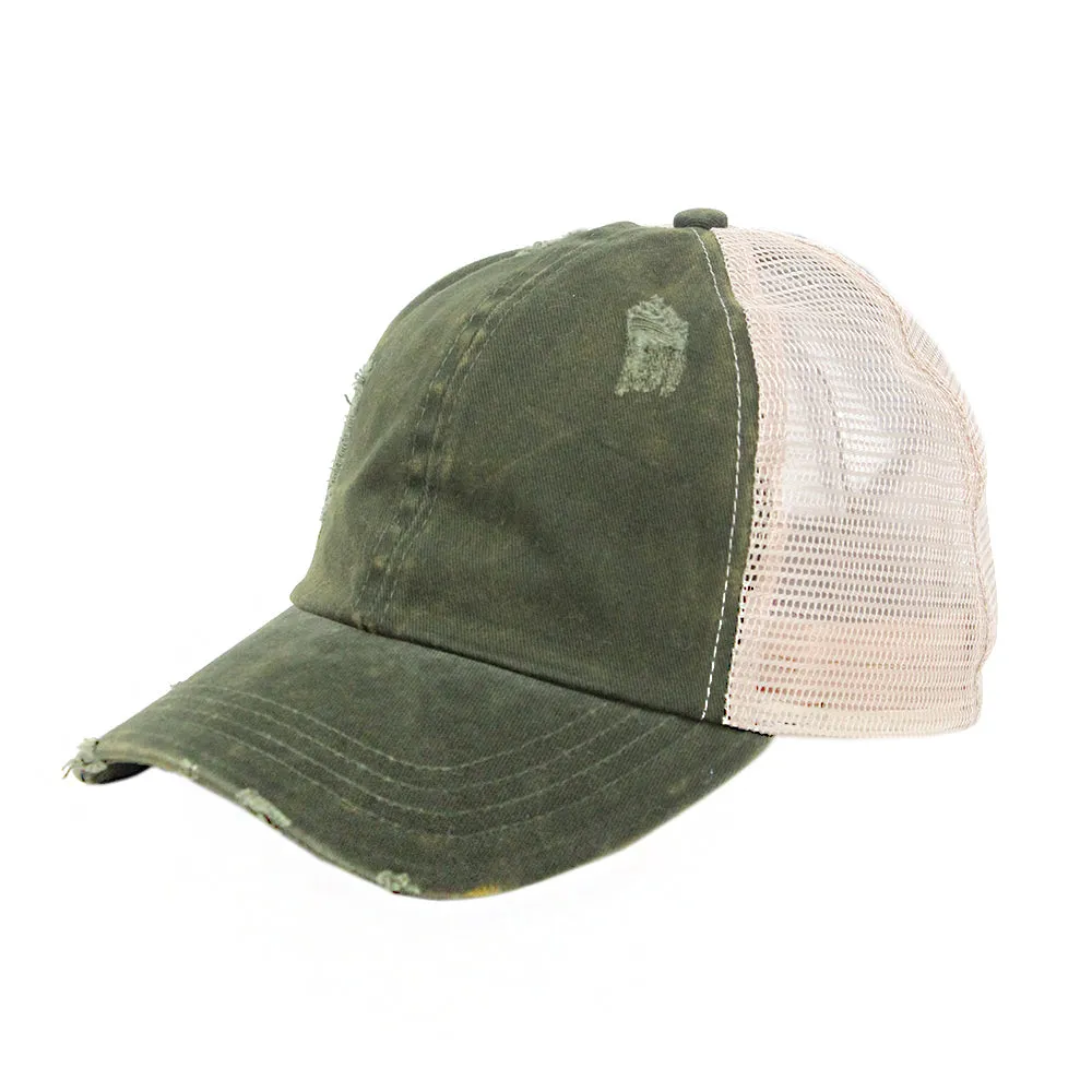 Emily Distressed Mesh Back Ponyflo® Cap