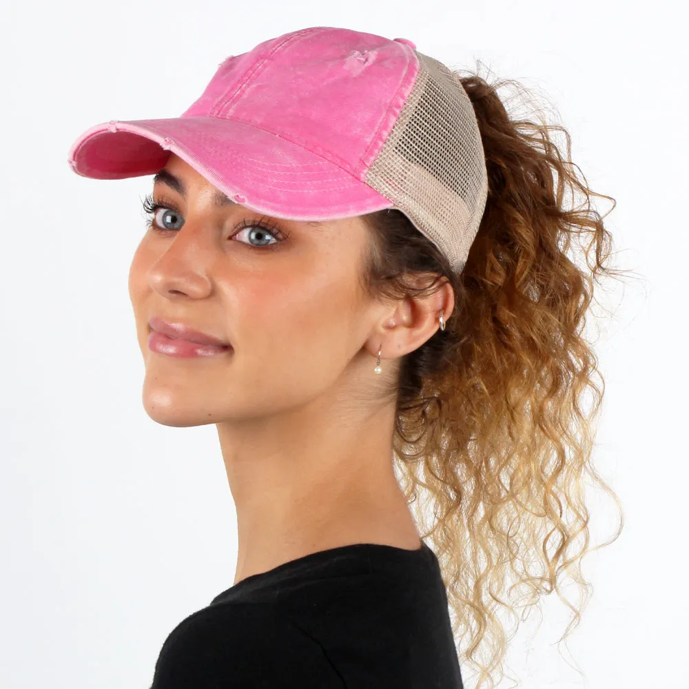 Emily Distressed Mesh Back Ponyflo® Cap