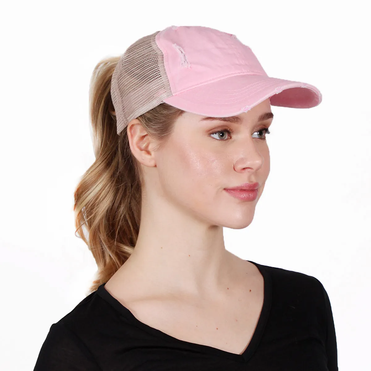 Emily Distressed Mesh Back Ponyflo® Cap
