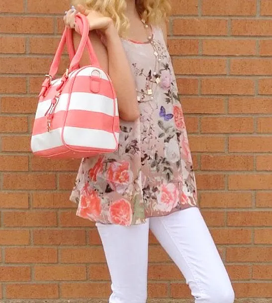 Entro | Peach Floral Print Sleeveless Blouse