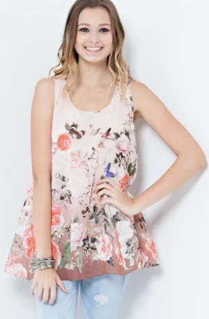 Entro | Peach Floral Print Sleeveless Blouse