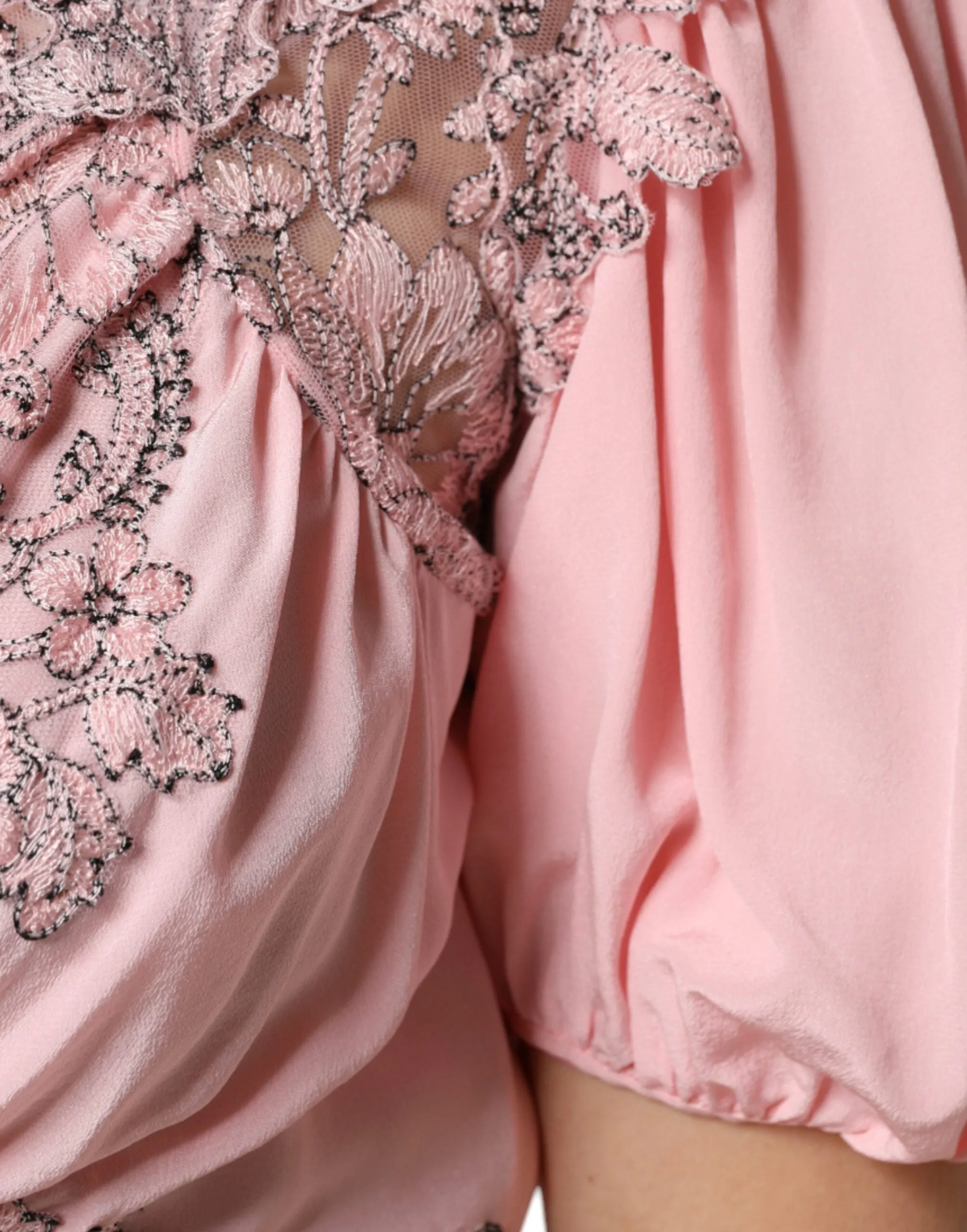ERMANNO SCERVINO Women Pink Dress 100% Silk Floral Lace Short Sleeves Gown IT 40