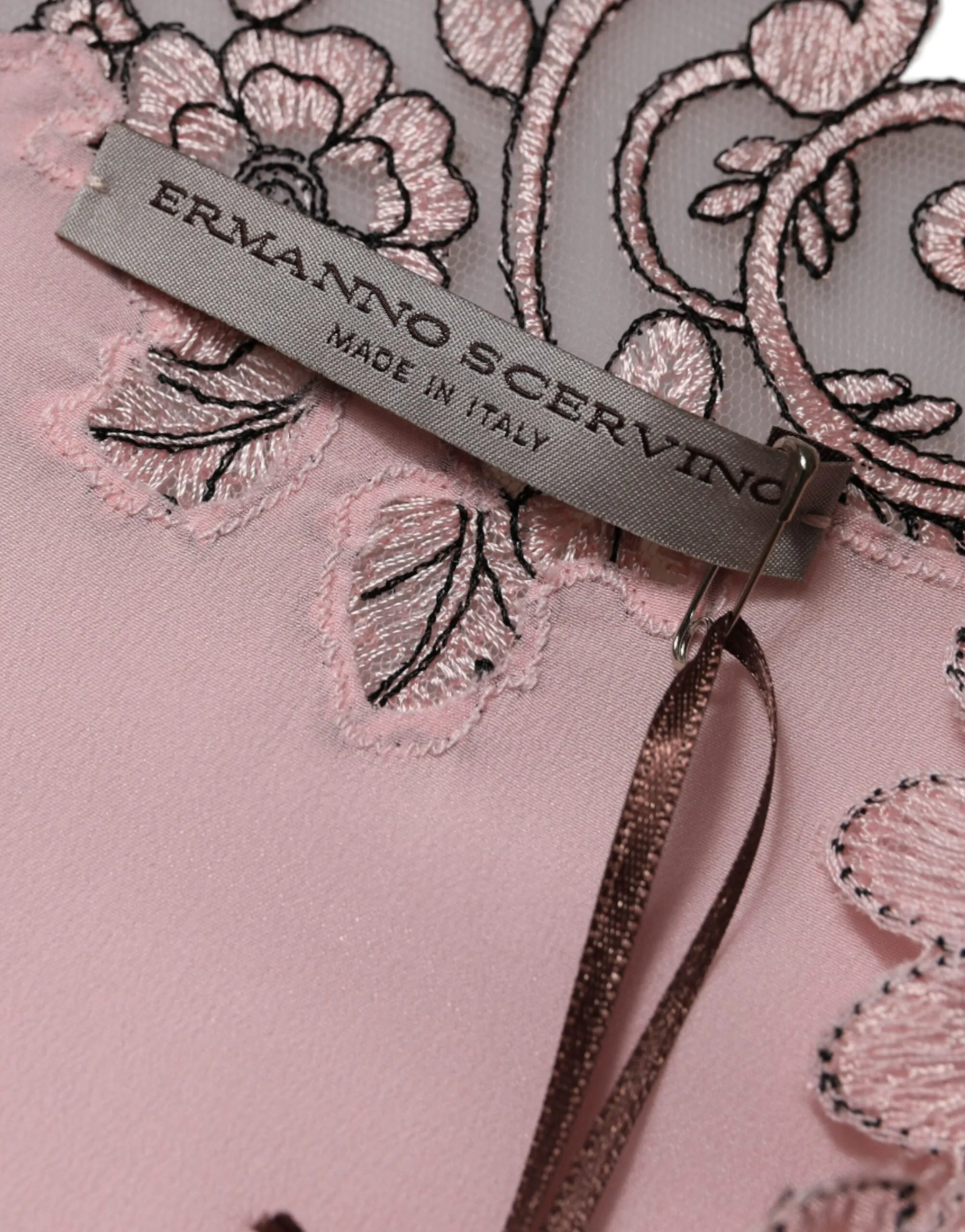 ERMANNO SCERVINO Women Pink Dress 100% Silk Floral Lace Short Sleeves Gown IT 40