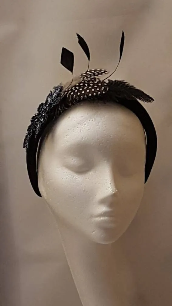 FASCINATOR #Black fascinator Thick Padded Feather Headband
