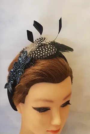 FASCINATOR #Black fascinator Thick Padded Feather Headband