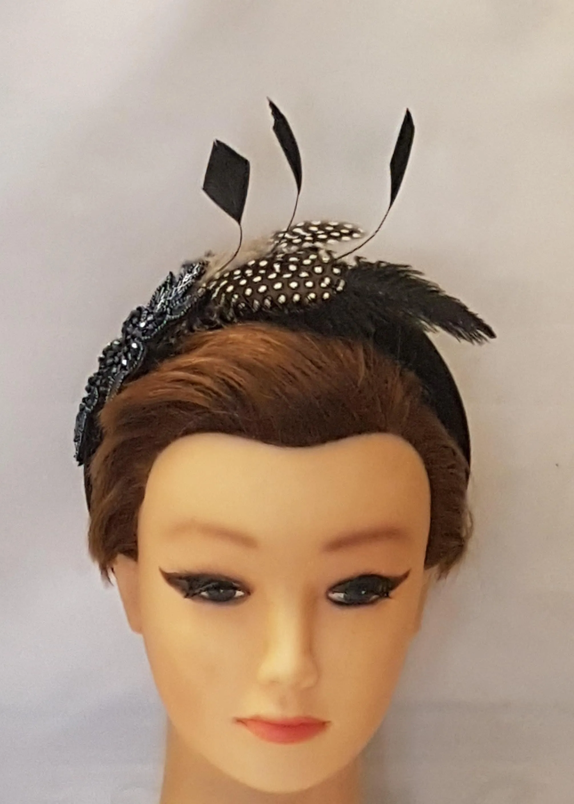 FASCINATOR #Black fascinator Thick Padded Feather Headband