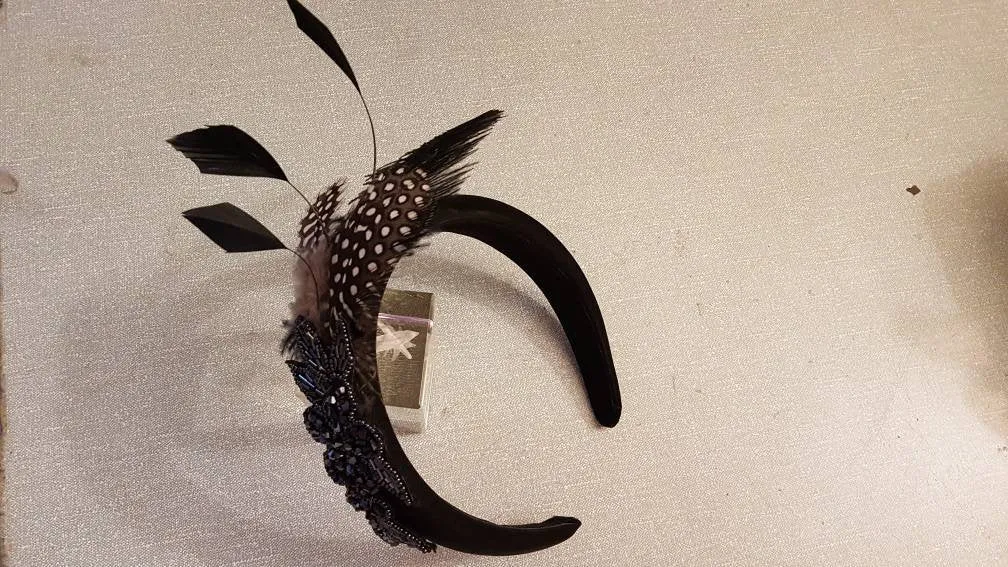 FASCINATOR #Black fascinator Thick Padded Feather Headband