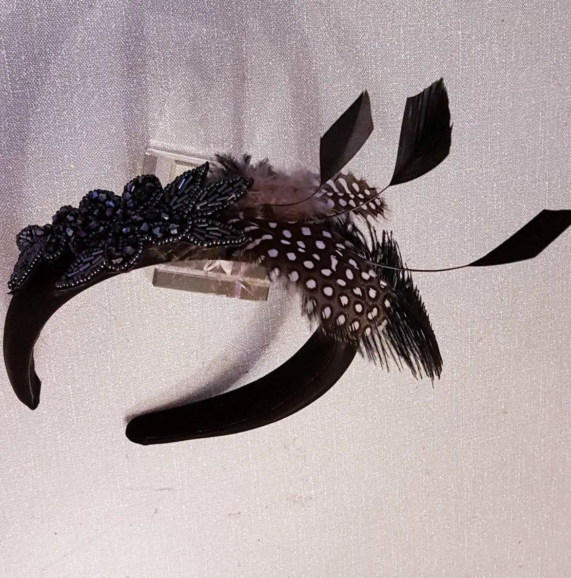 FASCINATOR #Black fascinator Thick Padded Feather Headband