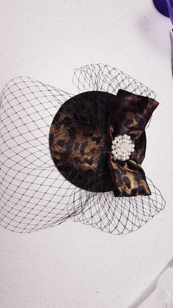 FASCINATOR,Animal print Hat fascinator #Brown Black hat Race,Cocktail hat,Ladies day,Ascot hat,Brown mini birdcage veil hat fascinator