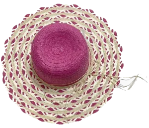 Fashion Hats Ladies Sun Applique, Pink, Blue, Cream-Daisy