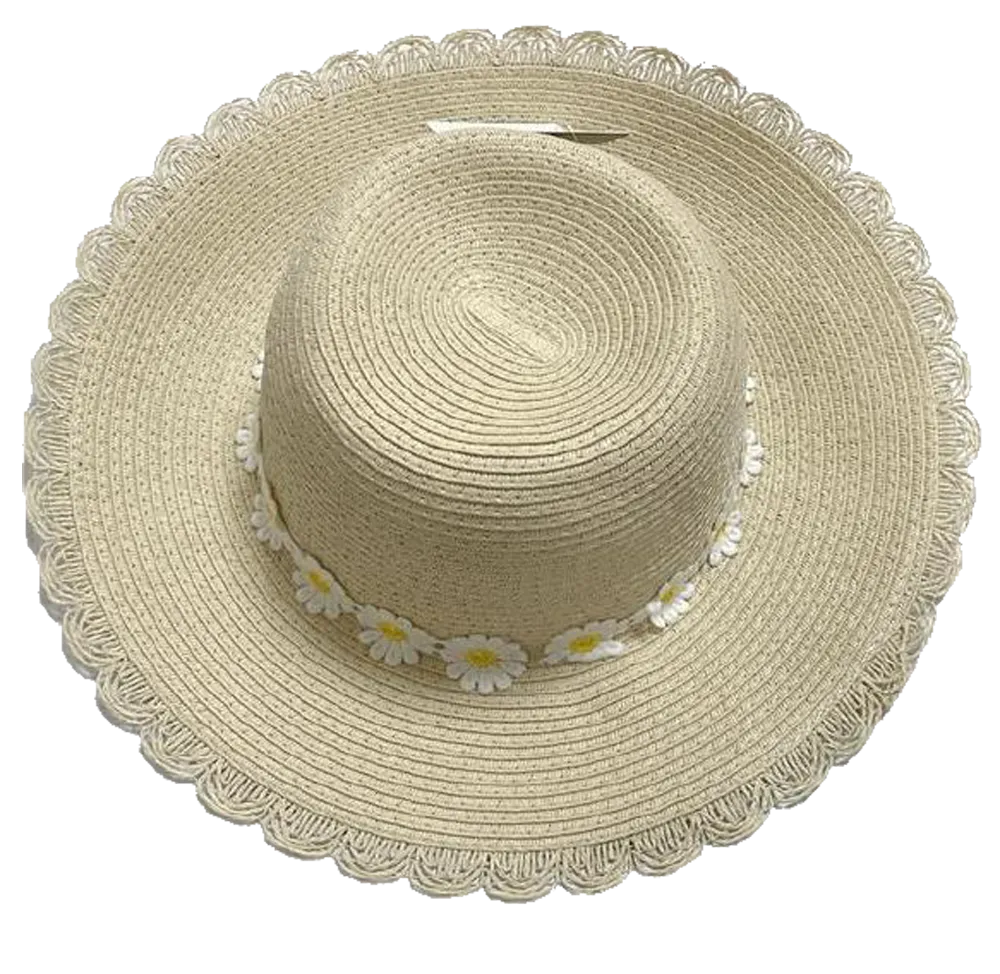 Fashion Hats Ladies Sun Applique, Pink, Blue, Cream-Daisy