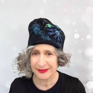 Felted Beanie with Stained Glass Pattern Inspired by Harry Clarke - MEDIUM to LARGE