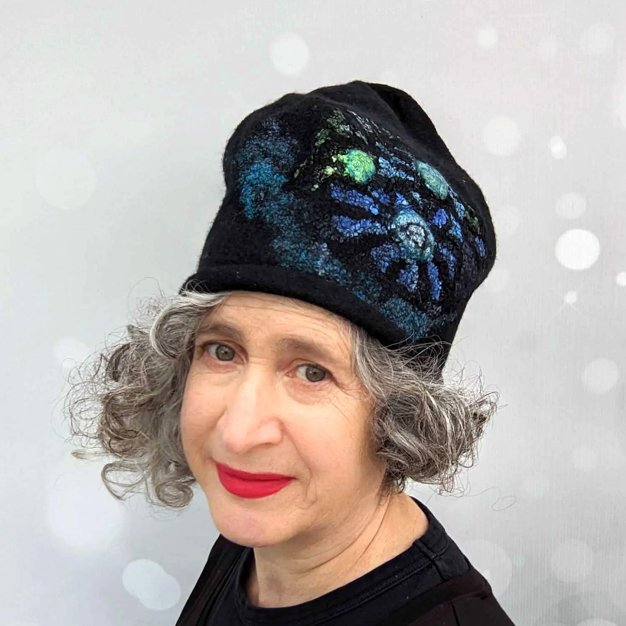 Felted Beanie with Stained Glass Pattern Inspired by Harry Clarke - MEDIUM to LARGE