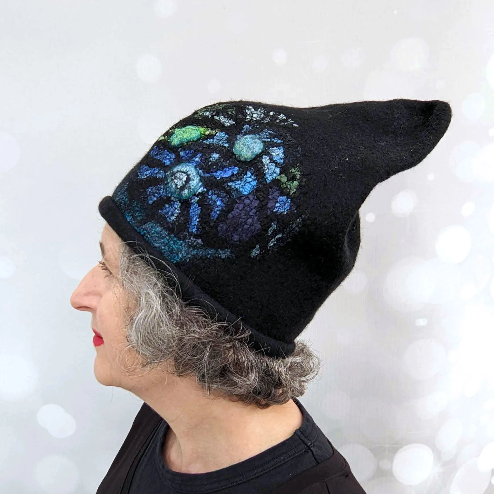 Felted Beanie with Stained Glass Pattern Inspired by Harry Clarke - MEDIUM to LARGE