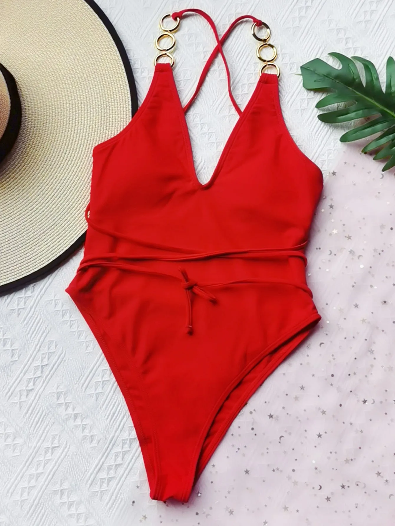 Female One-Piece Swimsuit Solid Color Sexy Bikini