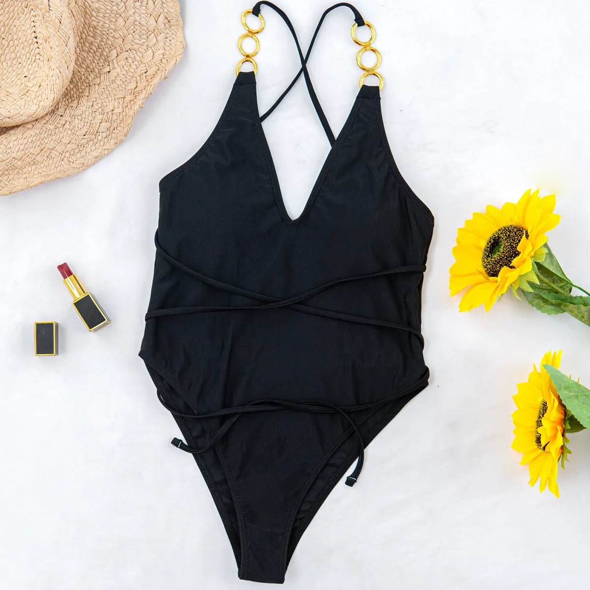 Female One-Piece Swimsuit Solid Color Sexy Bikini