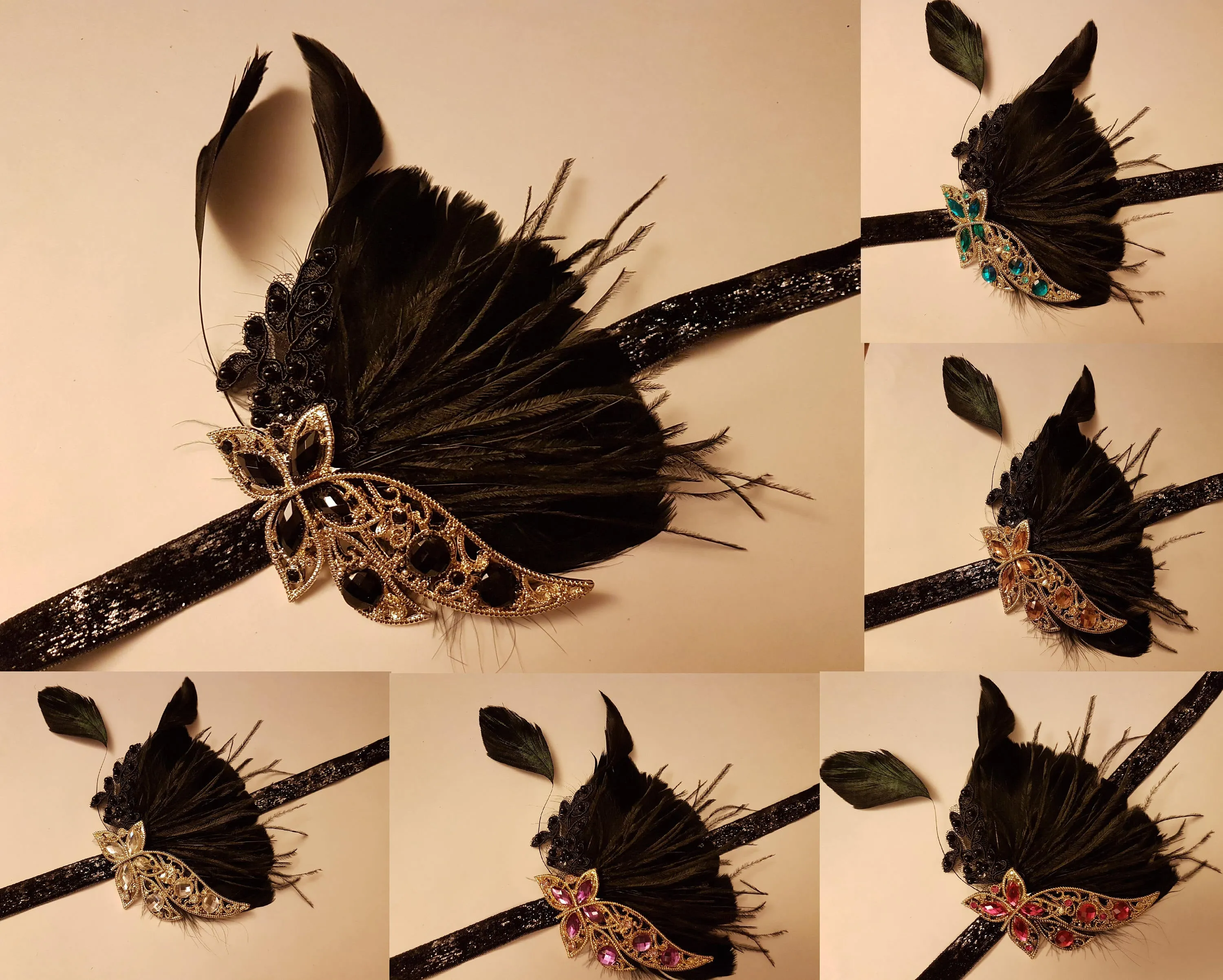 Gatsby Headband, 1920s Flapper Headpiece, 1920s 40s  boho headband, Black, Blue,Clear,Pink,Purple,Champagne Crystal Gatsby Feather Headband