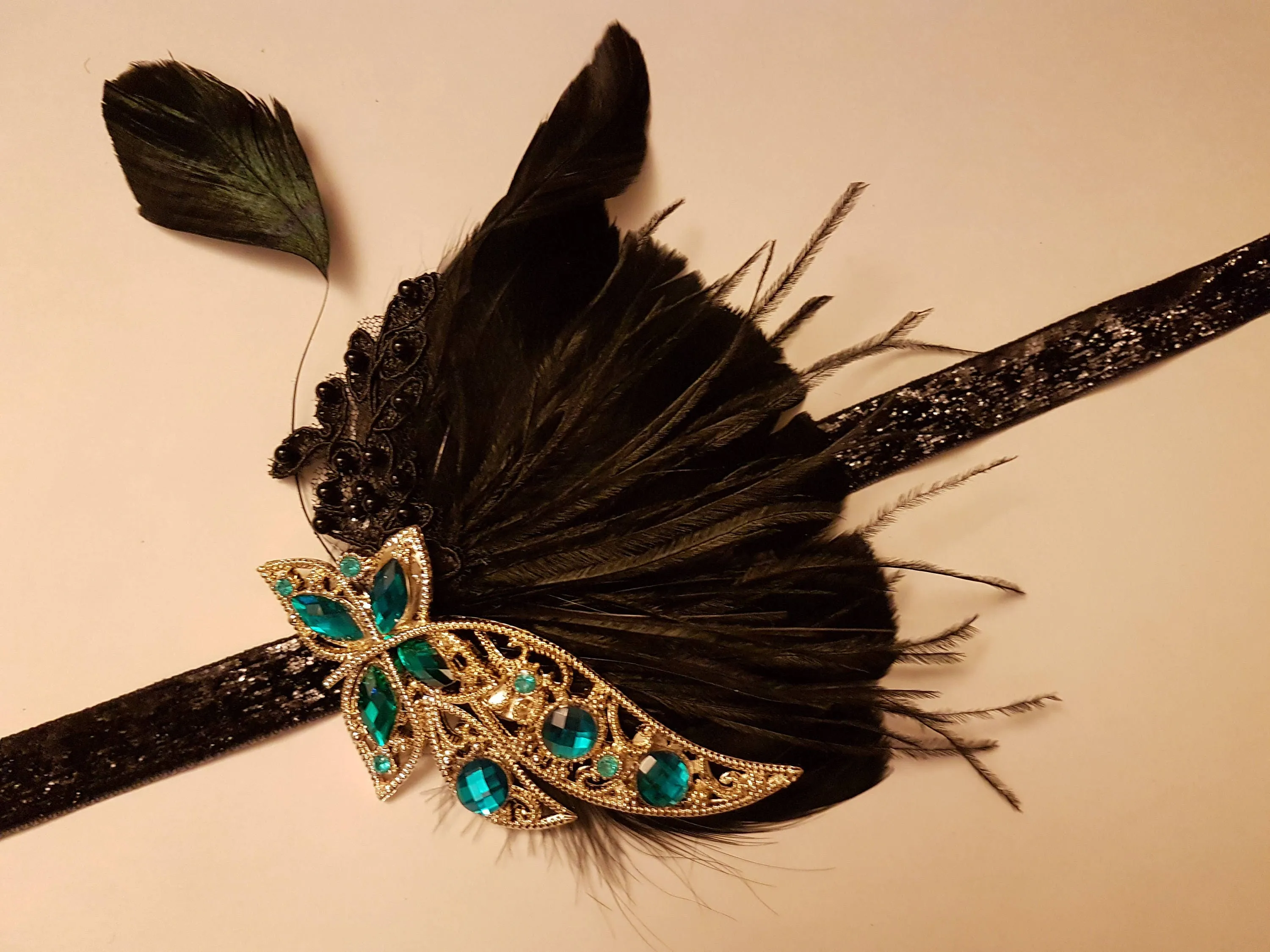 Gatsby Headband, 1920s Flapper Headpiece, 1920s 40s  boho headband, Black, Blue,Clear,Pink,Purple,Champagne Crystal Gatsby Feather Headband