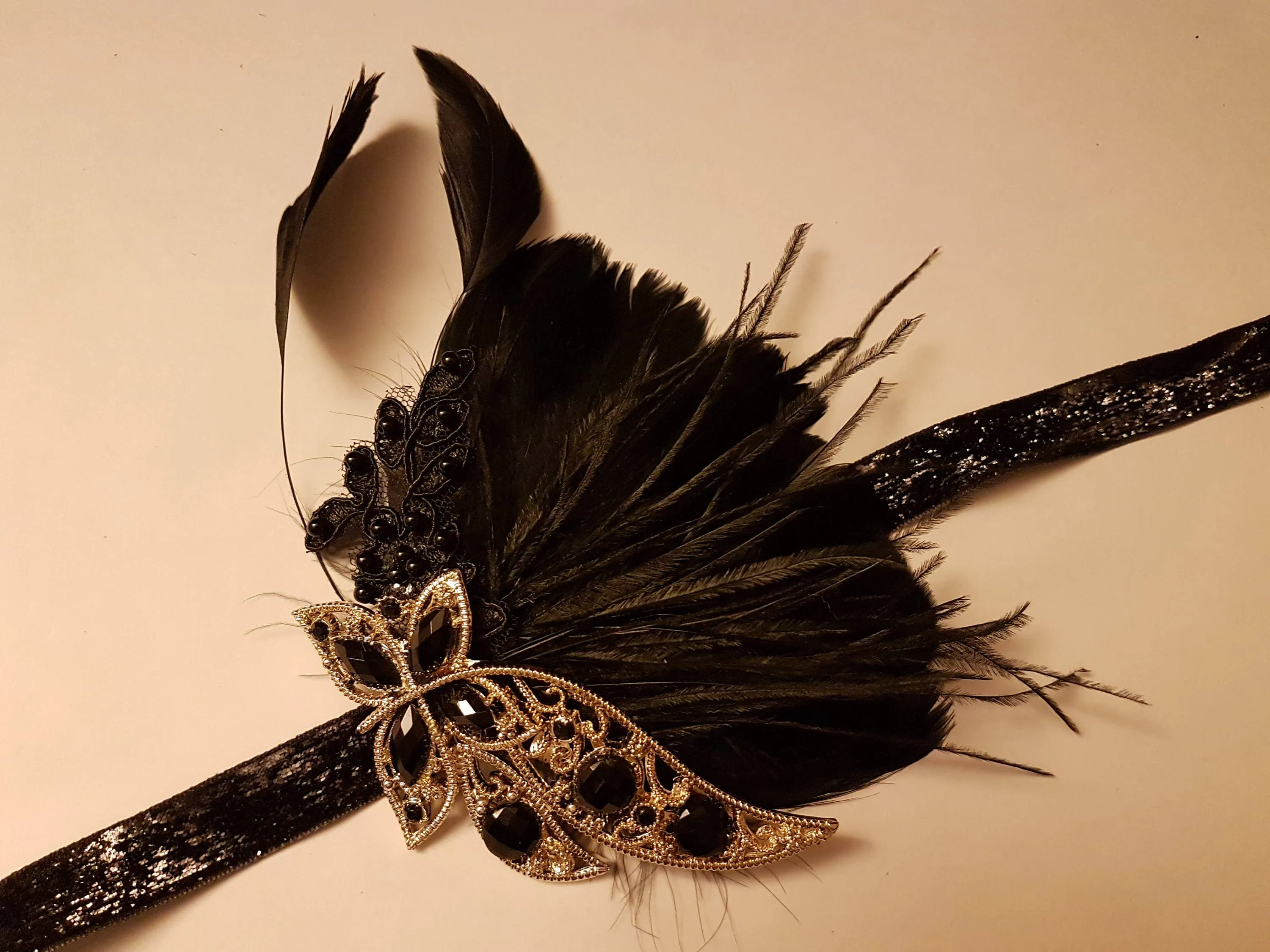 Gatsby Headband, 1920s Flapper Headpiece, 1920s 40s  boho headband, Black, Blue,Clear,Pink,Purple,Champagne Crystal Gatsby Feather Headband