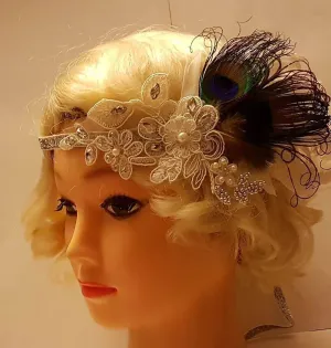 Gatsby  Headband, Peacock feather Headband #1920s Flapper Headpiece  #Bridal wedding fascinator,Crystal Beaded 1920s  sparkly boho headband