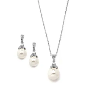Gatsby Pearl & Cubic Zirconia Pendant Necklace & Earring Set