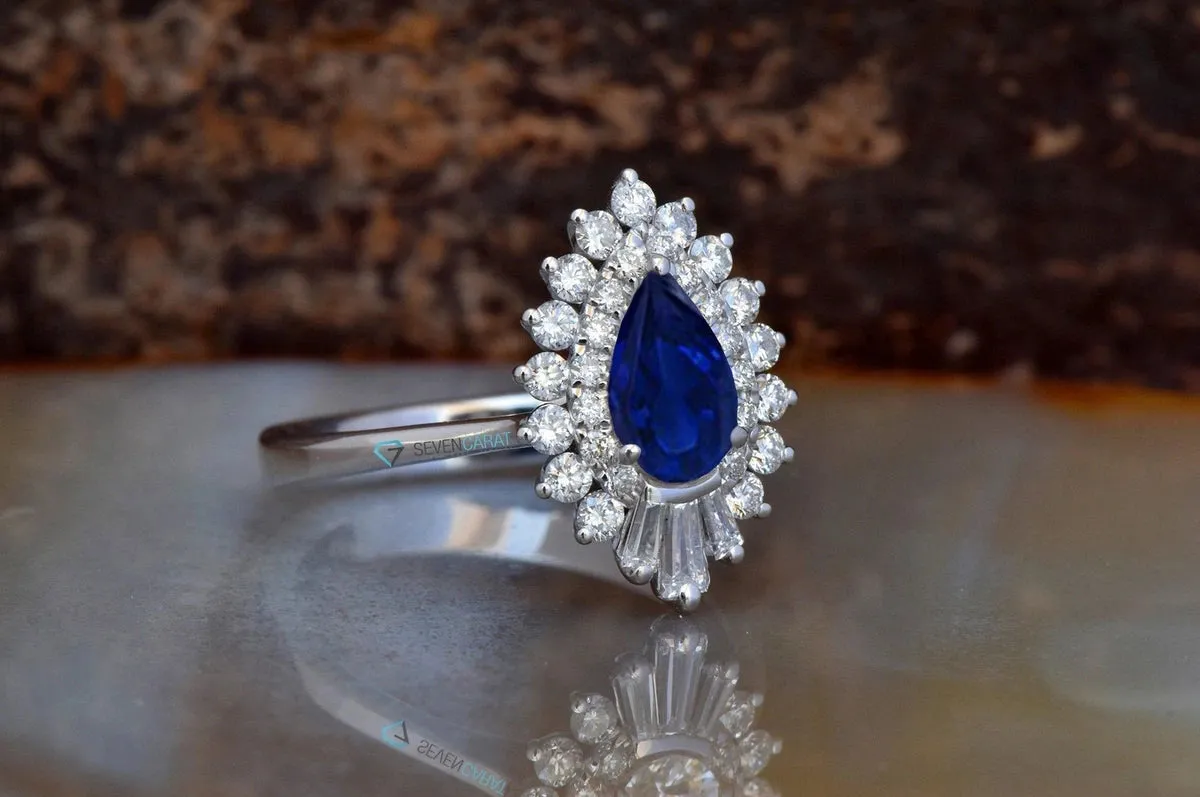 Gatsby Sapphire  engagement ring vintage-14K white Gold