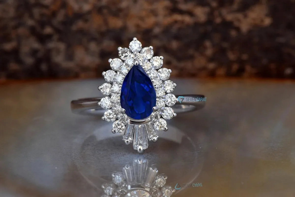 Gatsby Sapphire  engagement ring vintage-14K white Gold