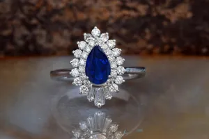 Gatsby Sapphire  engagement ring vintage-14K white Gold