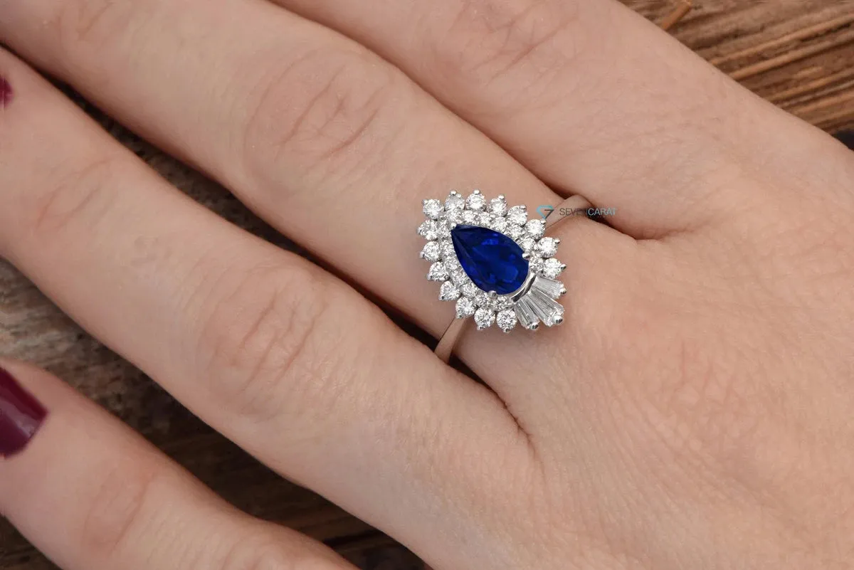 Gatsby Sapphire  engagement ring vintage-14K white Gold
