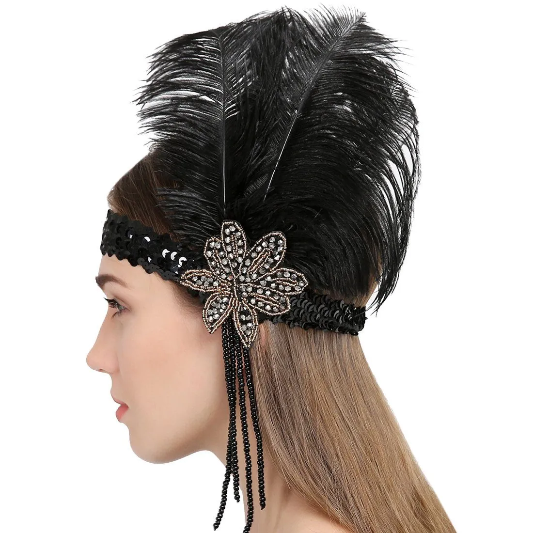 Great Gatsby Feather Flapper Headbands Tassels Beaded|JaosWish