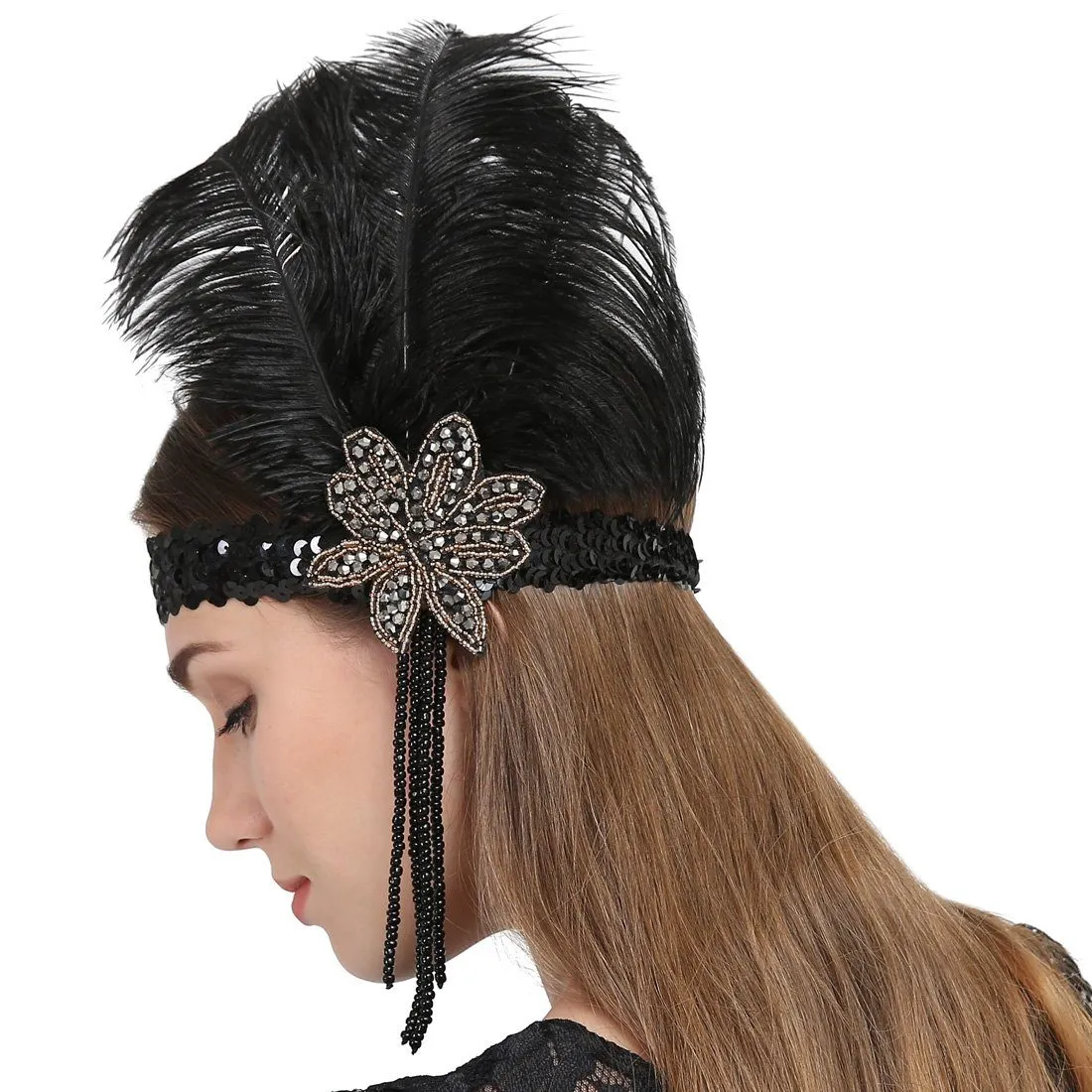 Great Gatsby Feather Flapper Headbands Tassels Beaded|JaosWish