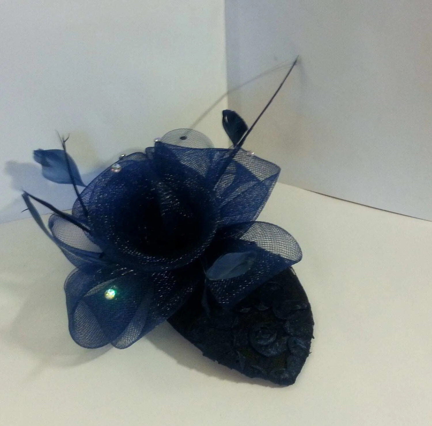 Hat Fascinator 1940s-50s Hat #NAVY BLUE Teardrop hat Fascinator Wedding  Cocktail hat Prom hat hairpiece Navy fascinator headband