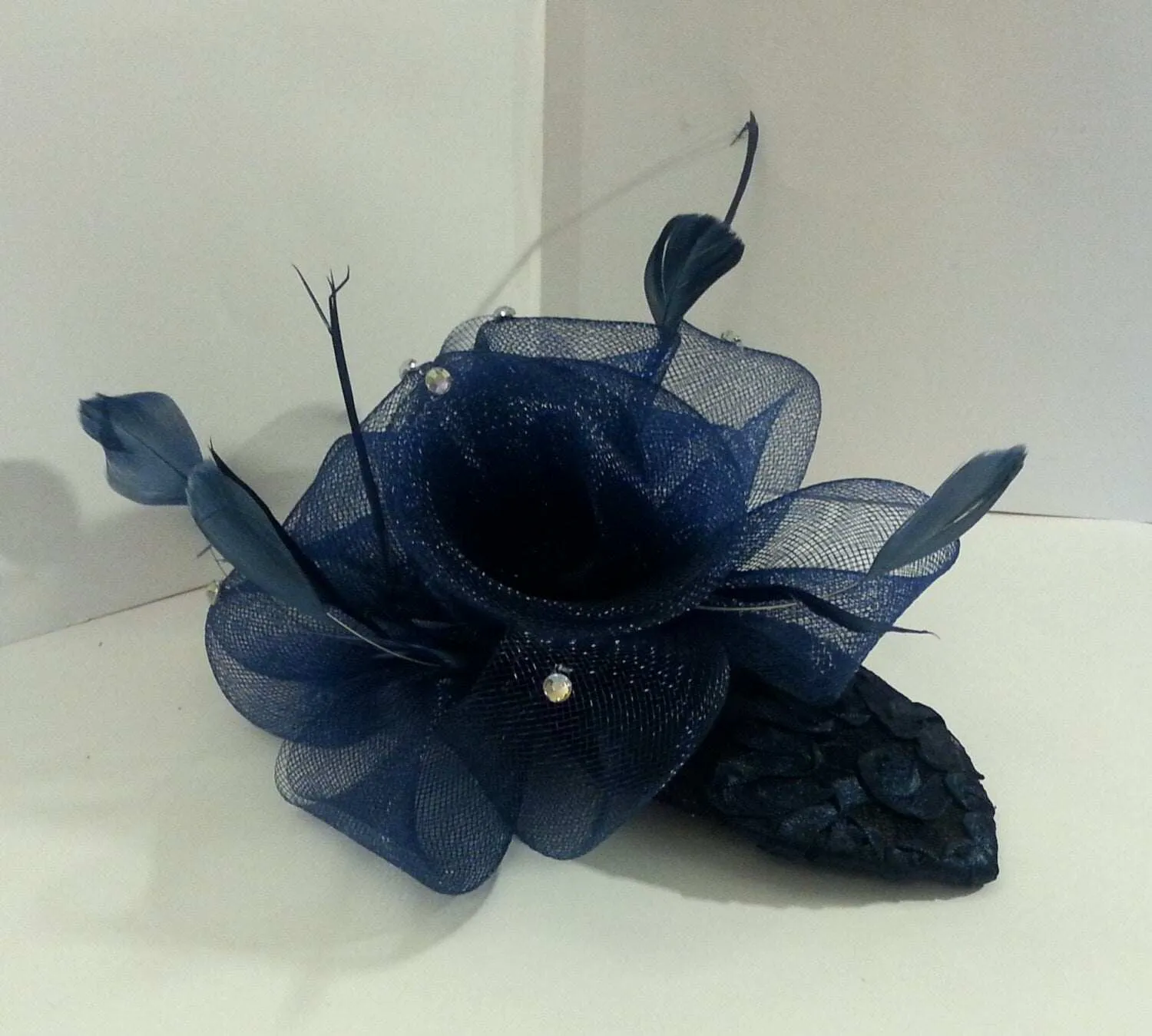 Hat Fascinator 1940s-50s Hat #NAVY BLUE Teardrop hat Fascinator Wedding  Cocktail hat Prom hat hairpiece Navy fascinator headband