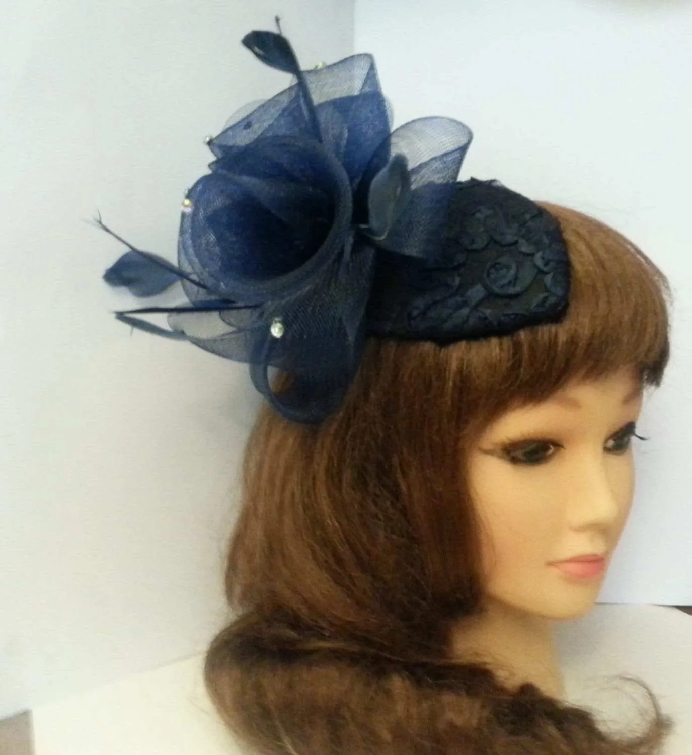 Hat Fascinator 1940s-50s Hat #NAVY BLUE Teardrop hat Fascinator Wedding  Cocktail hat Prom hat hairpiece Navy fascinator headband