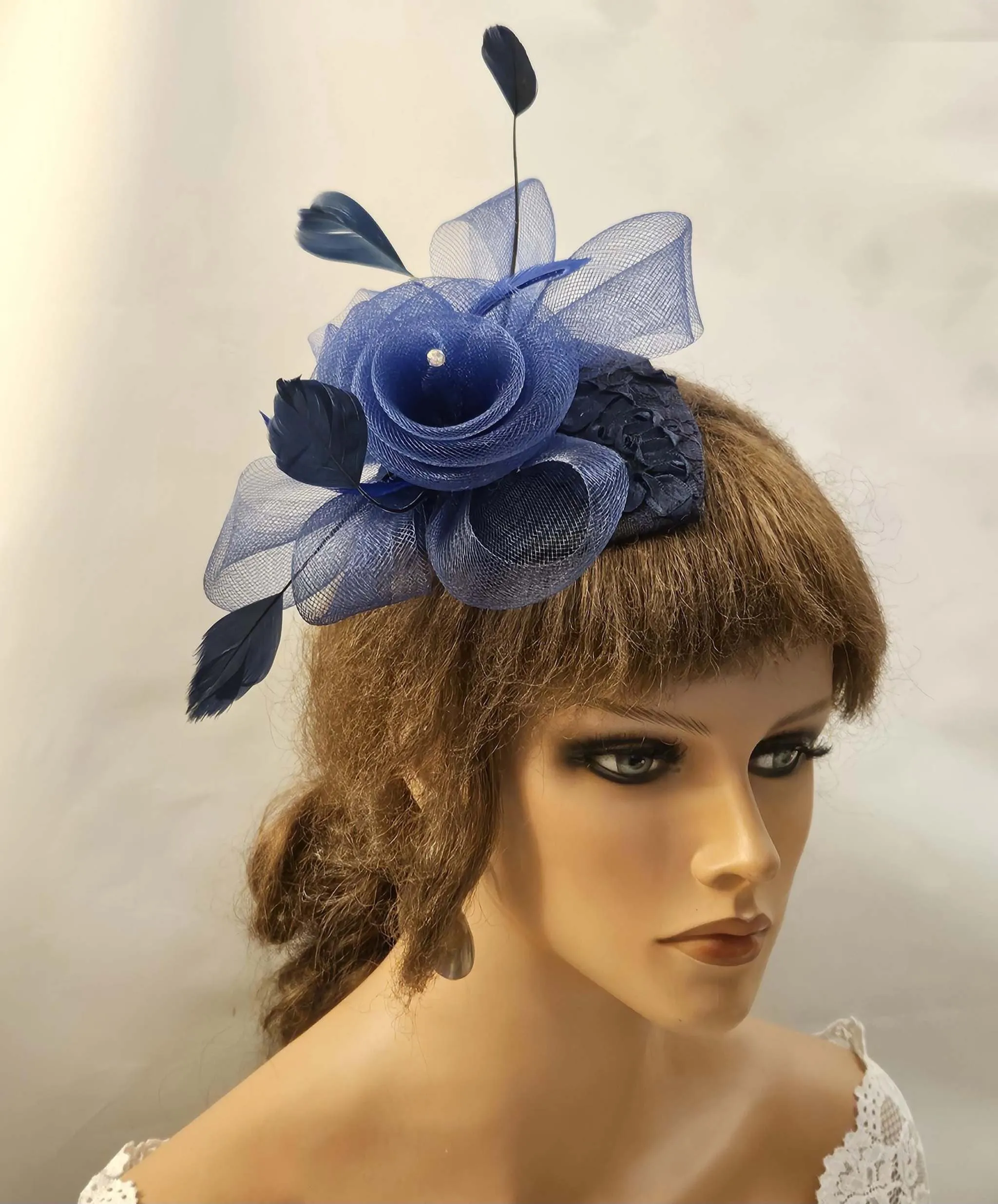 Hat Fascinator 1940s-50s Hat #NAVY BLUE Teardrop hat Fascinator Wedding  Cocktail hat Prom hat hairpiece Navy fascinator headband