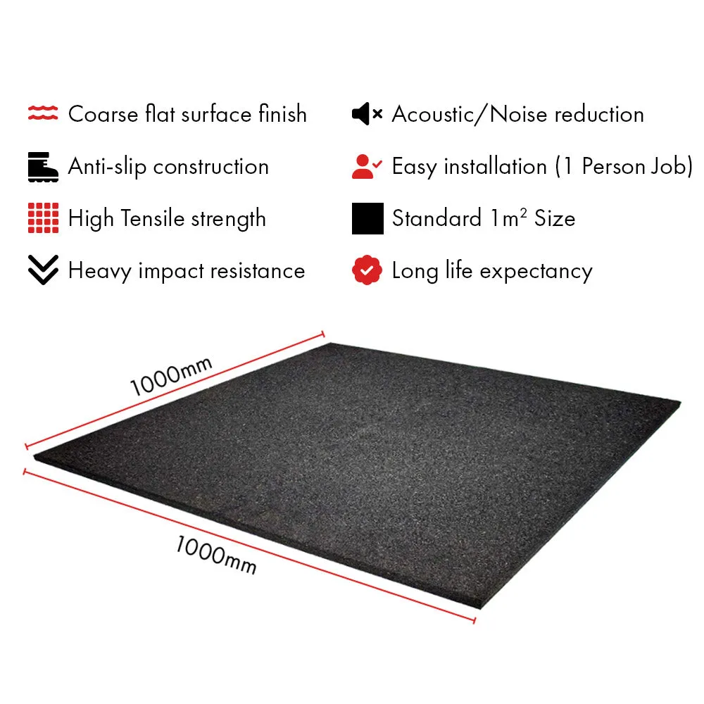 Hit Fitness Rubber Tile Black | 1mx1mx20mm