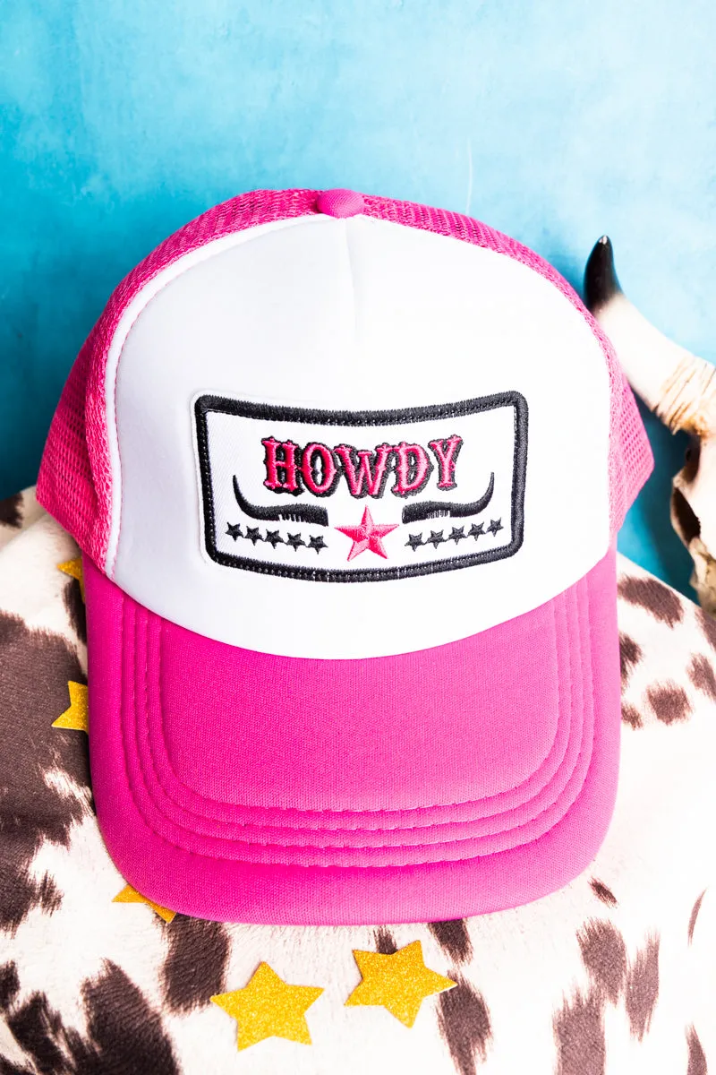 Howdy Fuchsia and White Foam Front Trucker Hat