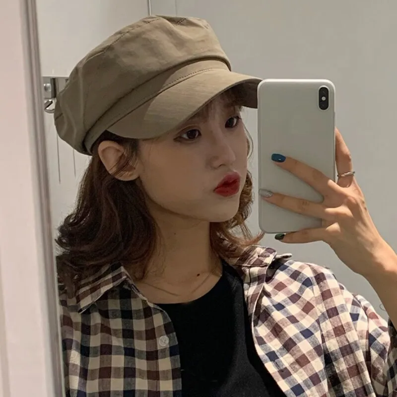 HT3226 Women Spring Summer Hat Ladies Flat Top Octagonal Newsboy Cap Vintage Artist Painter Beret Hat Female Captain Sailor Cap