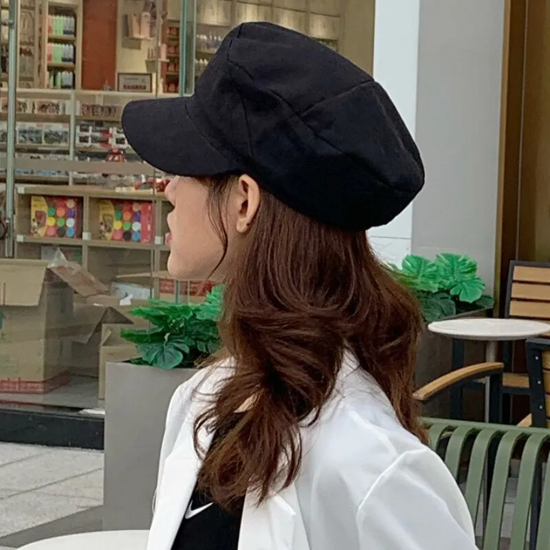 HT3226 Women Spring Summer Hat Ladies Flat Top Octagonal Newsboy Cap Vintage Artist Painter Beret Hat Female Captain Sailor Cap