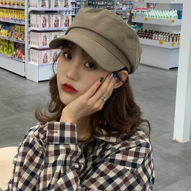 HT3226 Women Spring Summer Hat Ladies Flat Top Octagonal Newsboy Cap Vintage Artist Painter Beret Hat Female Captain Sailor Cap