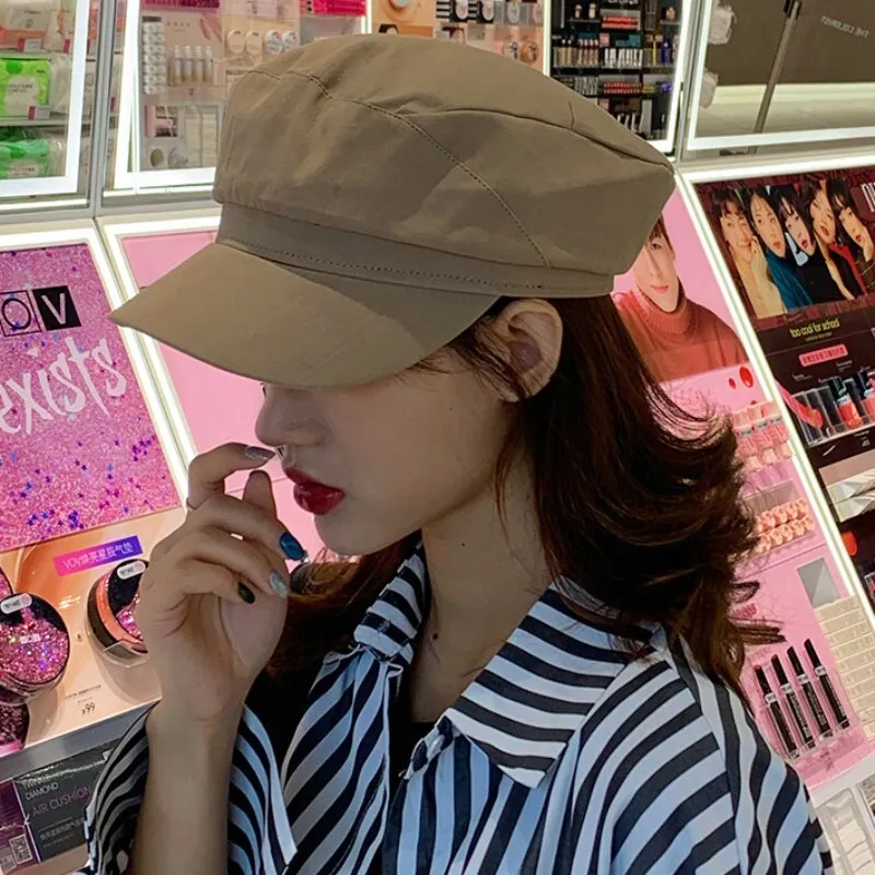 HT3226 Women Spring Summer Hat Ladies Flat Top Octagonal Newsboy Cap Vintage Artist Painter Beret Hat Female Captain Sailor Cap