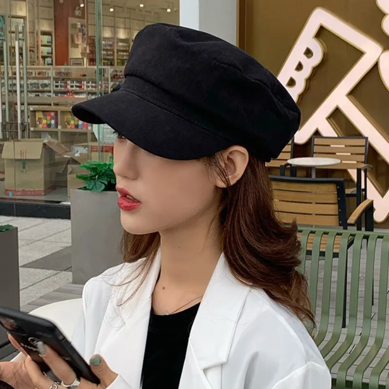 HT3226 Women Spring Summer Hat Ladies Flat Top Octagonal Newsboy Cap Vintage Artist Painter Beret Hat Female Captain Sailor Cap