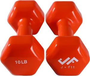 JFIT Dumbbell Hand Weight Pairs and Sets – 10 Vinyl Dumbbell Pairs Options or 7 Neoprene Dumbbell Rack Set Options – Premium Non-Slip, Color Coded Hex Shaped Hand Weights