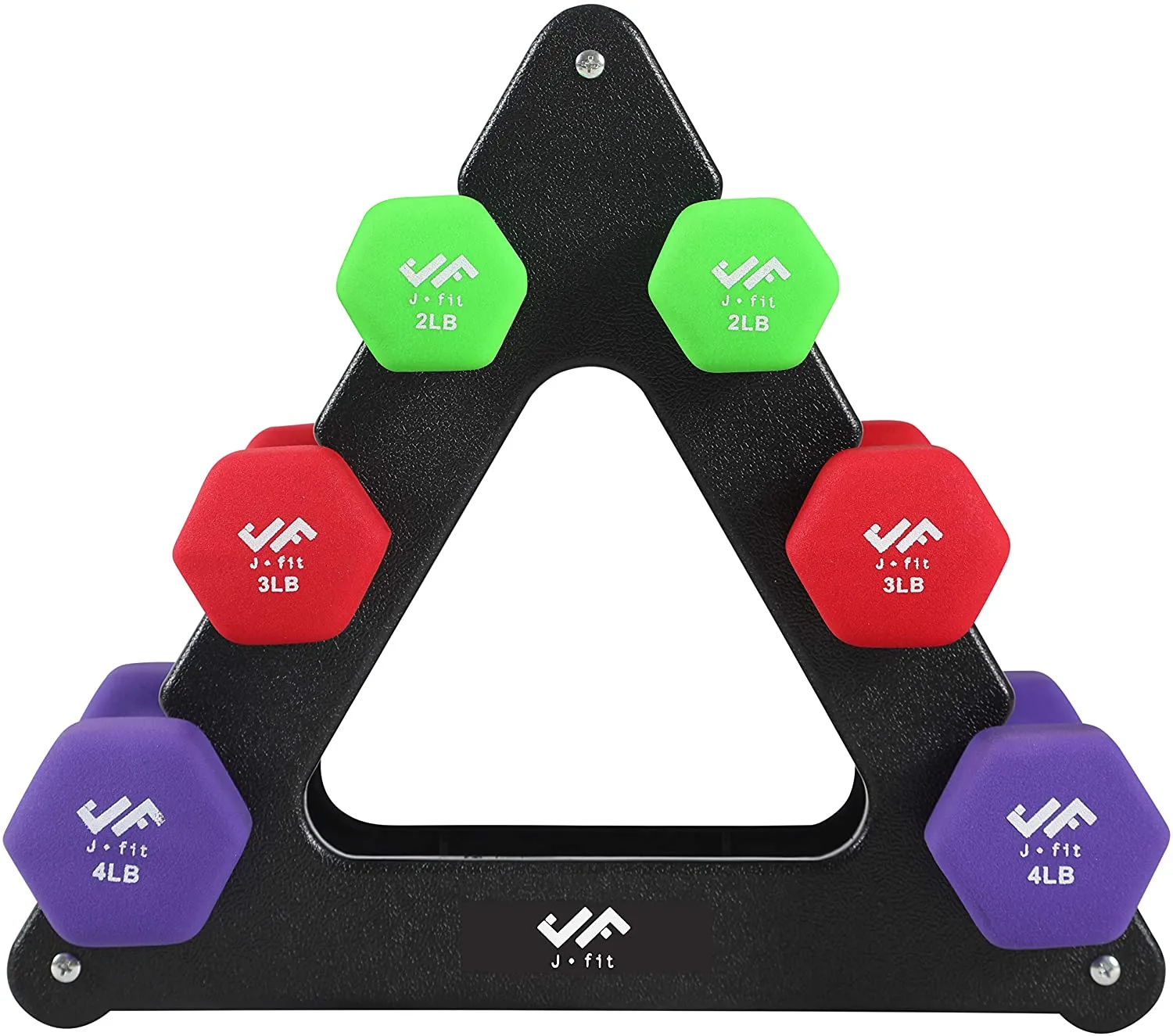 JFIT Dumbbell Hand Weight Pairs and Sets – 10 Vinyl Dumbbell Pairs Options or 7 Neoprene Dumbbell Rack Set Options – Premium Non-Slip, Color Coded Hex Shaped Hand Weights