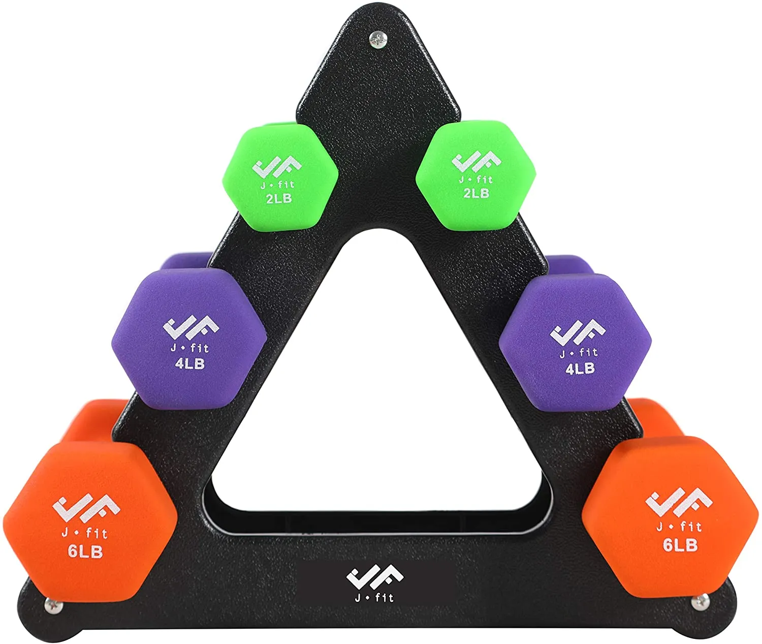 JFIT Dumbbell Hand Weight Pairs and Sets – 10 Vinyl Dumbbell Pairs Options or 7 Neoprene Dumbbell Rack Set Options – Premium Non-Slip, Color Coded Hex Shaped Hand Weights