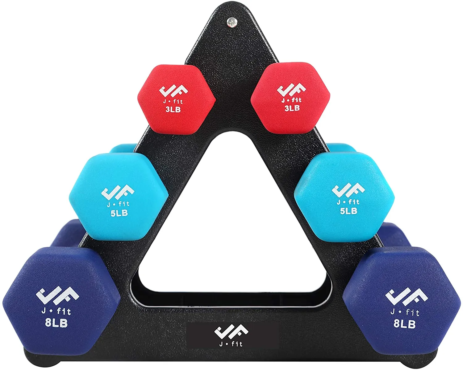 JFIT Dumbbell Hand Weight Pairs and Sets – 10 Vinyl Dumbbell Pairs Options or 7 Neoprene Dumbbell Rack Set Options – Premium Non-Slip, Color Coded Hex Shaped Hand Weights