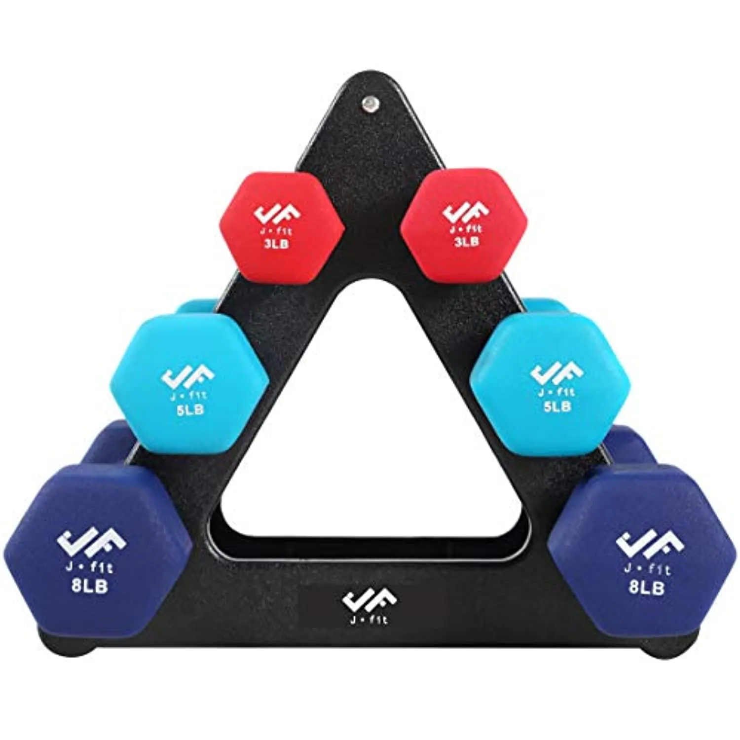 JFIT Dumbbell Hand Weight Pairs and Sets – 10 Vinyl Dumbbell Pairs Options or 7 Neoprene Dumbbell Rack Set Options – Premium Non-Slip, Color Coded Hex Shaped Hand Weights