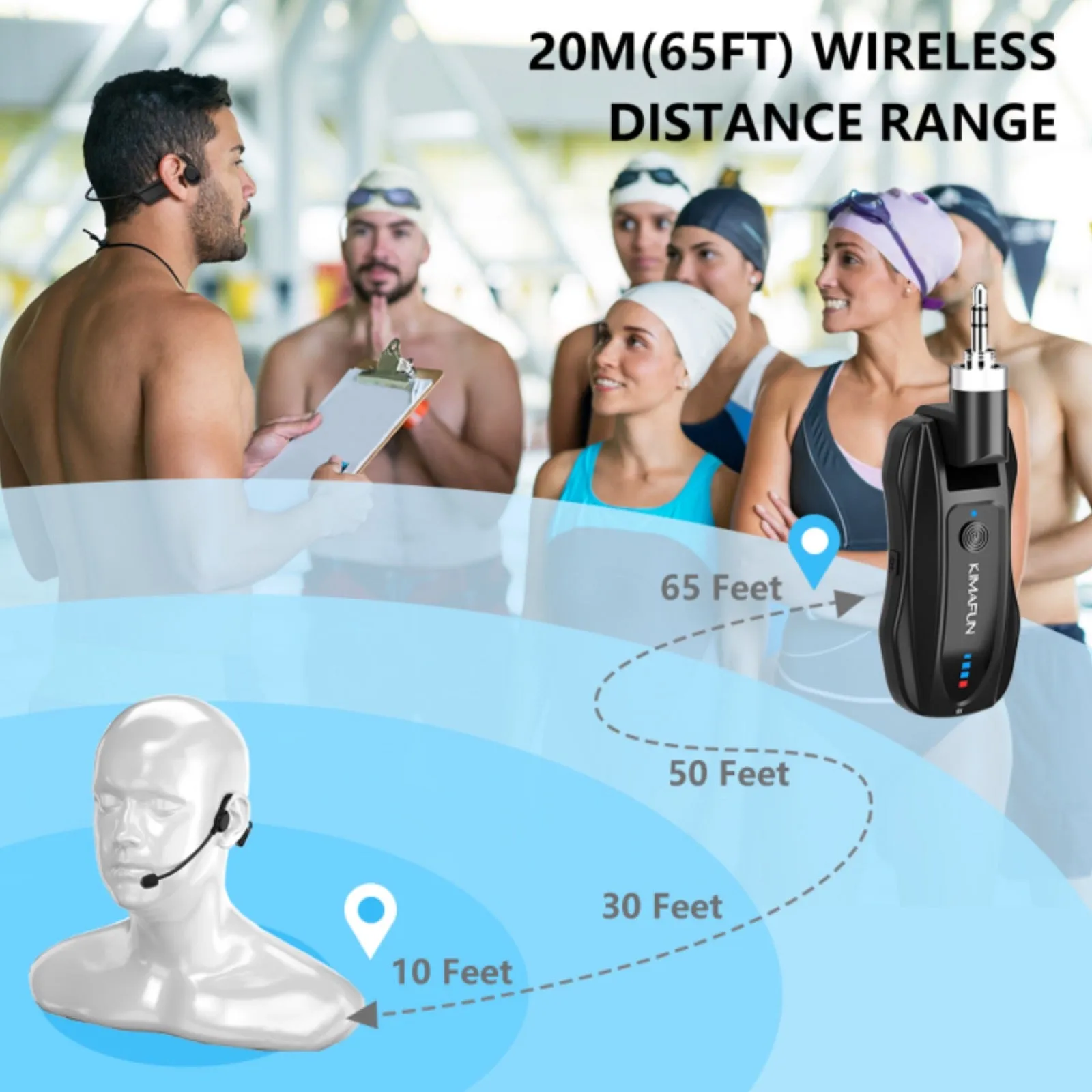 Kimafun KM-GWP91 Waterproof Wireless Headset Microphone for Fitness Aerobics Swimming Instructor