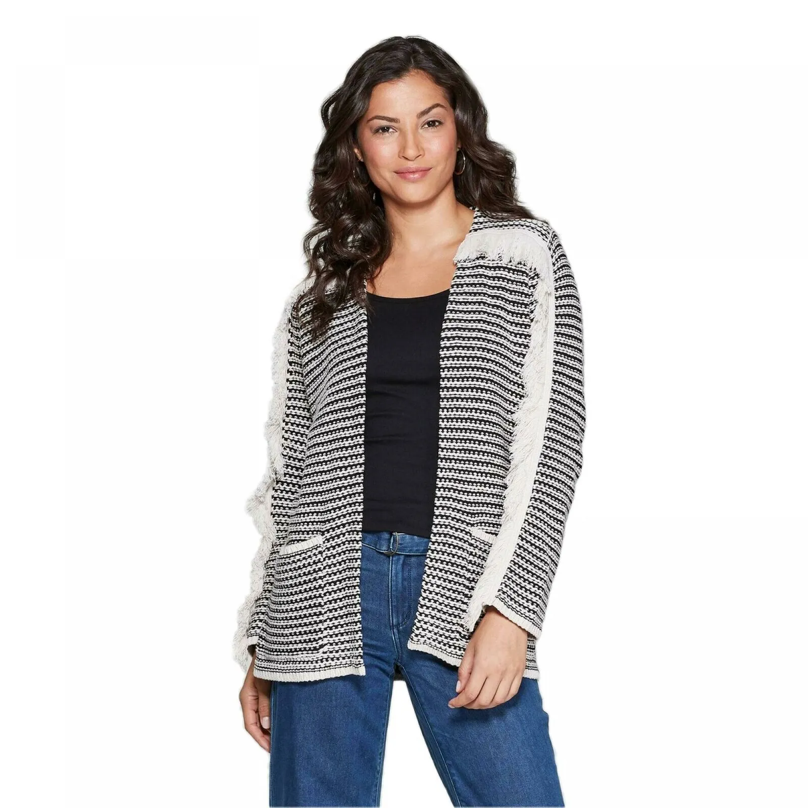 Knox Rose Women's Striped Fringe Detail Long Sleeve Cardigan