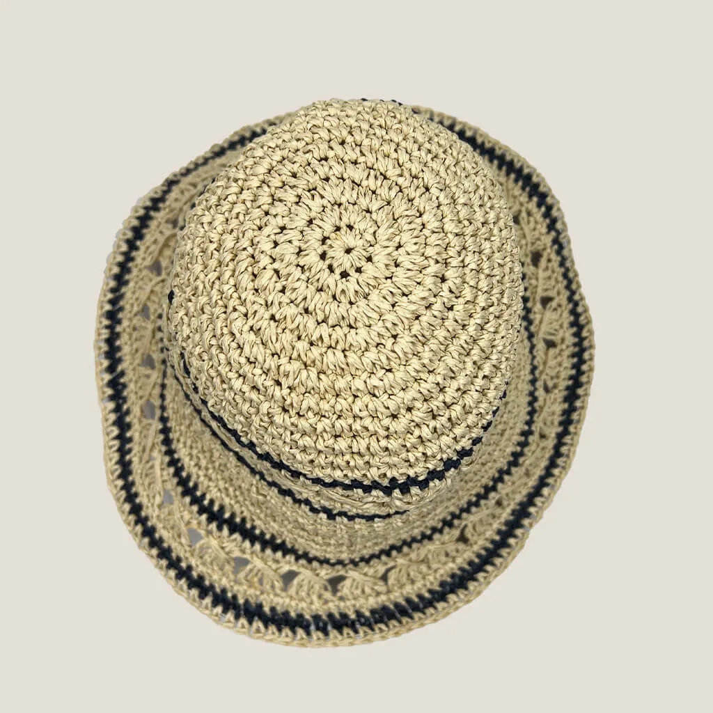 Lala Beige Straw Sun Hat With Blue Stripe